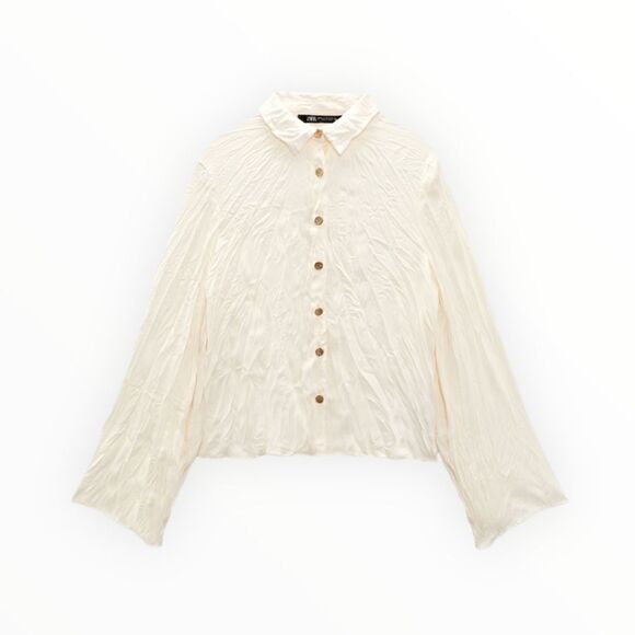 ZARA | Ecru | WRINKLED LOOK SHIRT - Picture 2 of 7